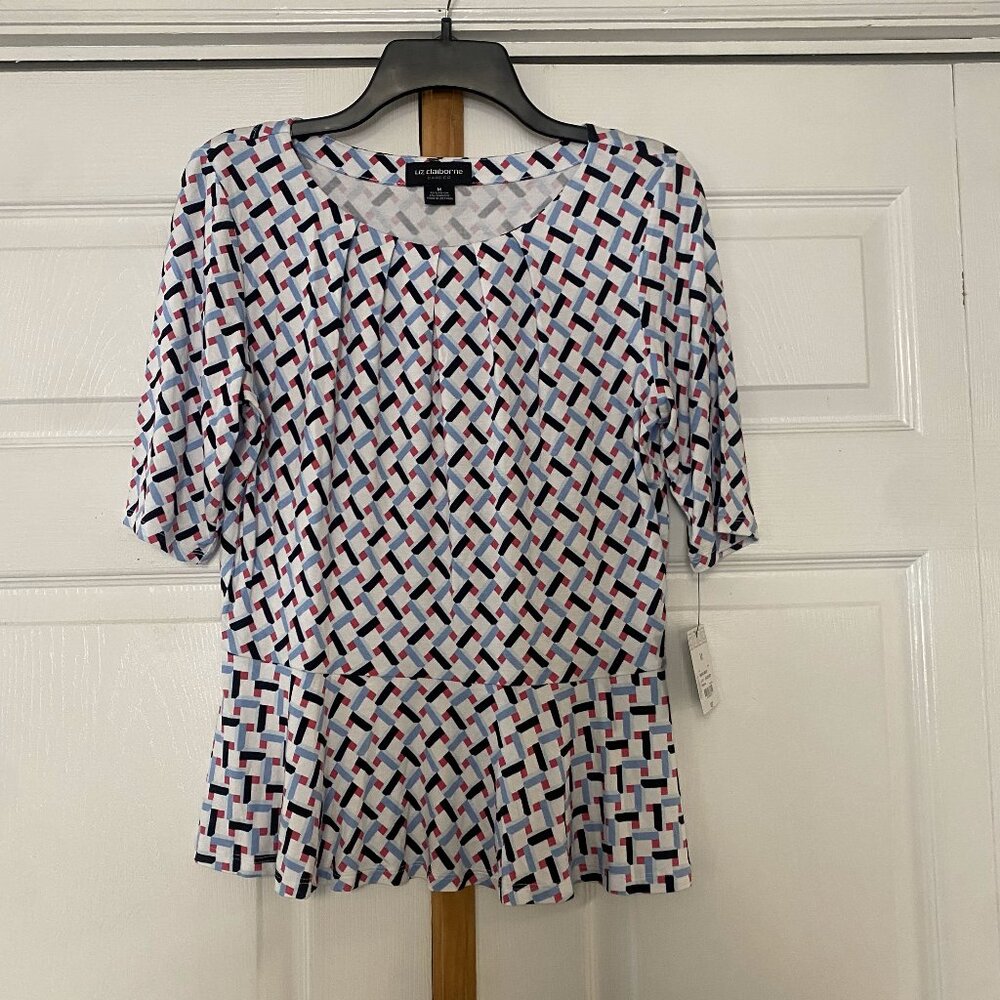NWT - Liz Claiborne Career Graphic Amour Blouse - Sz M